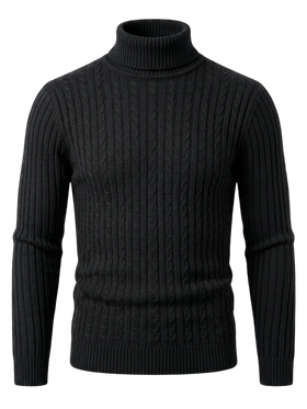 Men's Black Long Sleeve Roll Neck Jumper