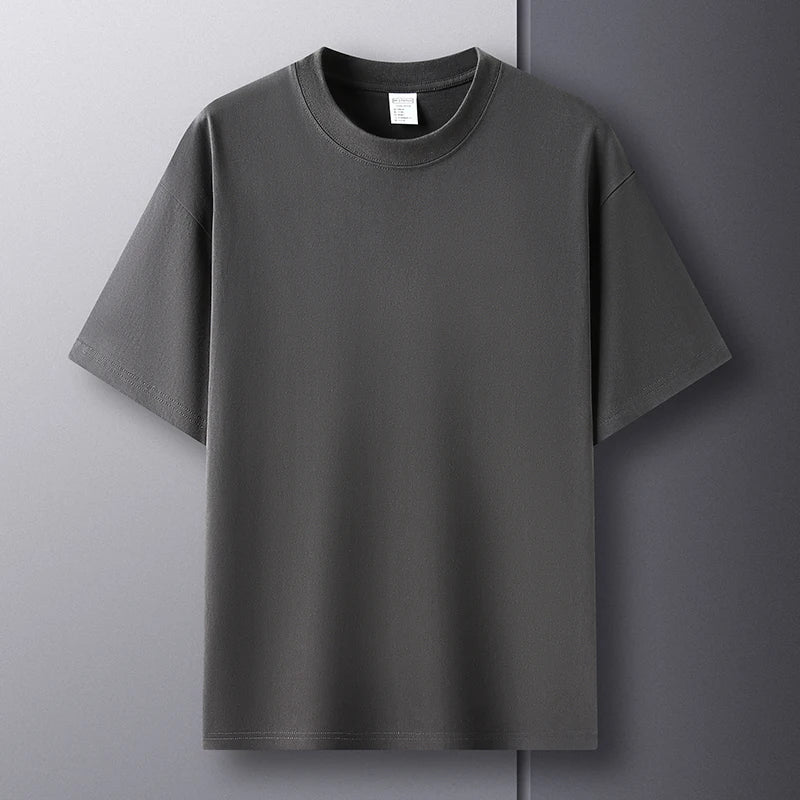 100% Pure Cotton Summer High-End Brand Men'S Short Sleeve round Neck Fashionable Style Half Sleeved Top Breathable T-Shirt